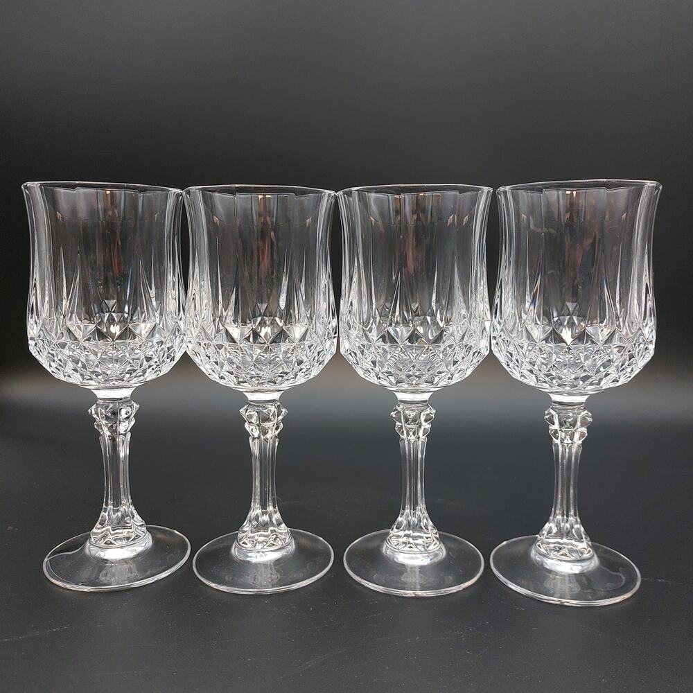 4 Cristal D’Arques Longchamp Wine Glasses 6.5” French Cut Lead Crystal Goblets